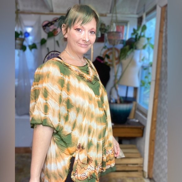 Sunflower Tie Dye Yellow & Green Butterfly Wing Top Size Free Small Medium - Picture 3 of 14